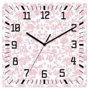 Pink Flower Wooden Wall Clock Silent Non Ticking, Vintage Farmhouse Boho Leaf Spring Solid Square Wall Clocks Battery Operated, Decor Clock for Home Office, Living Room, Kitchen, 10 Inch