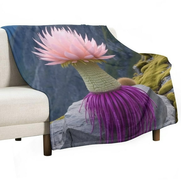 Pink Flower on Rocky Terrain Blanket Soft Throw Warm Lightweight Plush Blanket for Couch Bed Sofa