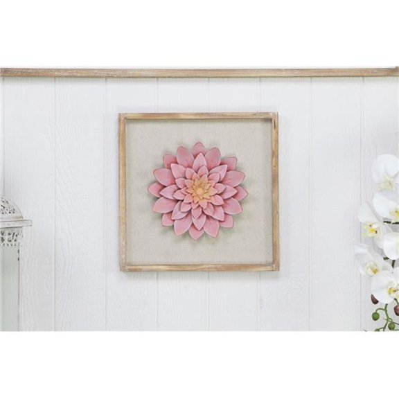 Pink Flower with Frame, White Washed & Brown
