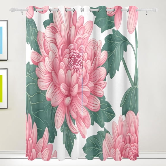 Pink Flower with Green Leaves Black Out Curtains 72 Inch Length Curtains for Sliding Glass Doors Bedroom Living Room 2 Pack