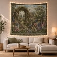 thumbnail image 1 of Pink Flowered Stone Arch in a Cottage Garden, Peaceful Vintage for Cottagecore Fans, Garden Wall Art, Housewarming Gift, Tapestry Wall Hanging for Bedroom and Living Room, 1 of 7