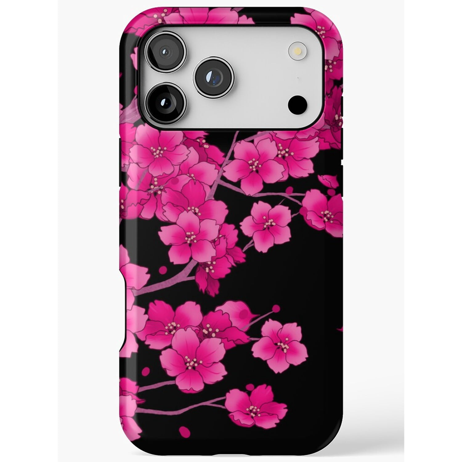 Pink Flowering Branches on Black Tough Phone Case for Apple iPhone ...