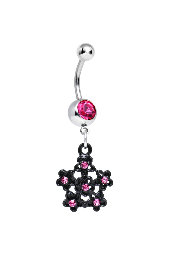 Pink Flowering Dark Winter Snowflake Dangle Belly Ring