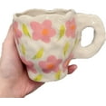 thumbnail image 1 of Pink Flowerr Retro Mug Relief Coffee Cup Pure Handmade Ceramic Mug Irregular Milk Cup Breakfast Gift for Friends, 1 of 4