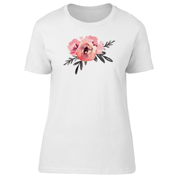 Pink Flowers And Black Leaves Tee Women's -Image by Shutterstock