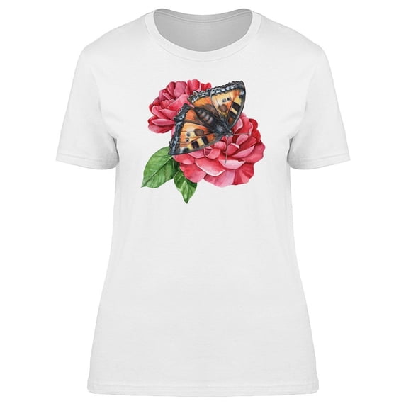 Pink Flowers And Butterfly Tee Women's -Image by Shutterstock