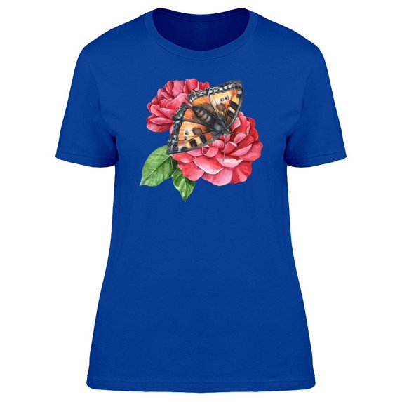 Pink Flowers And Butterfly Tee Women's -Image by Shutterstock