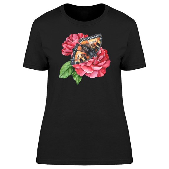 Pink Flowers And Butterfly Tee Women's -Image by Shutterstock