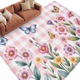 thumbnail image 1 of Pink Flowers Area Rugs Collection 5'x8', Spring Floral Butterfly Leaves Plants Rustic Plaid Non Slip Indoor Rectangle Throw Runner Rug Floor Mat Carpet for Living Room Dining Table Bedroom Nursery, 1 of 9