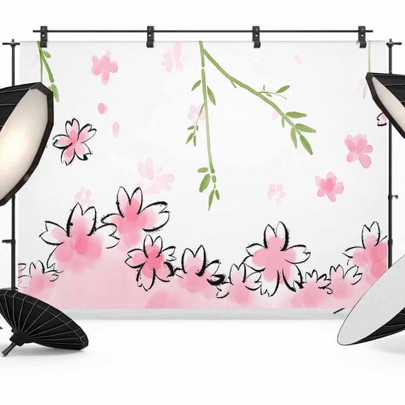 Pink Flowers Backdrop for Photography,Fabric Photo Background Backdrop,Cartoon Botanical Floral Vines Leaves Photo Booth Background for Portrait Photoshoot Video Wedding Decoration Banner 10x8ft