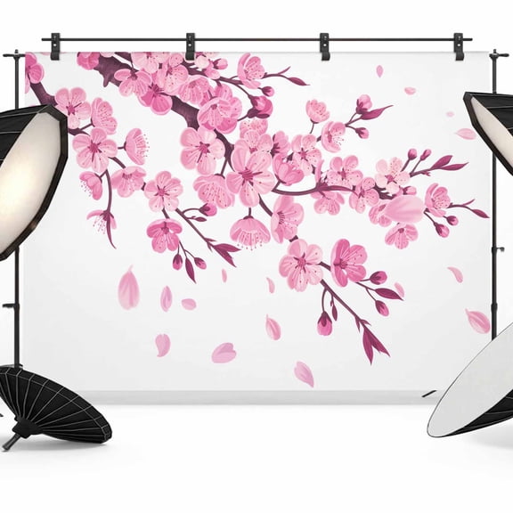 Pink Flowers Backdrop for Photography,Fabric Photo Background Backdrop,Pastoral Botanical Blossom Tree Branches Photo Booth Background for Portrait Photoshoot Video Wedding Decoration Banner 7x5ft
