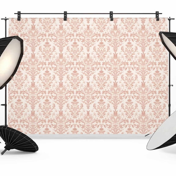 Pink Flowers Backdrop for Photoshoot,Photography Photo Studio Background Wall Backdrop,Baroque Scroll Floral Damask Pattern Art Back Drop Banner Panel for Portraits Wedding Party Live Streaming 7x5Ft