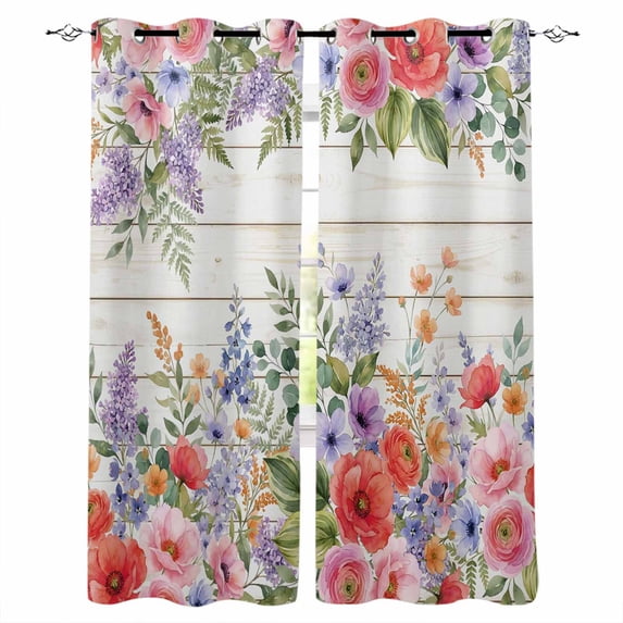 Pink Flowers Blackout Curtains 72 Inches Long, Spring Floral Elegant Pastoral Wooden Thermal Insulated Black Out Curtains, Darkening Window Curtain Drapes for Bedroom Living Room 52"x72" 2 Panels