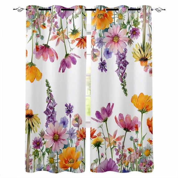 Pink Flowers Blackout Curtains for Bedroom/Living Room, Thermal Insulated Kitchen Curtains, Elegant Spring Floral Pastoral Watercolor Grommet Darkening Window Treatment Drapes 52"x72"x2