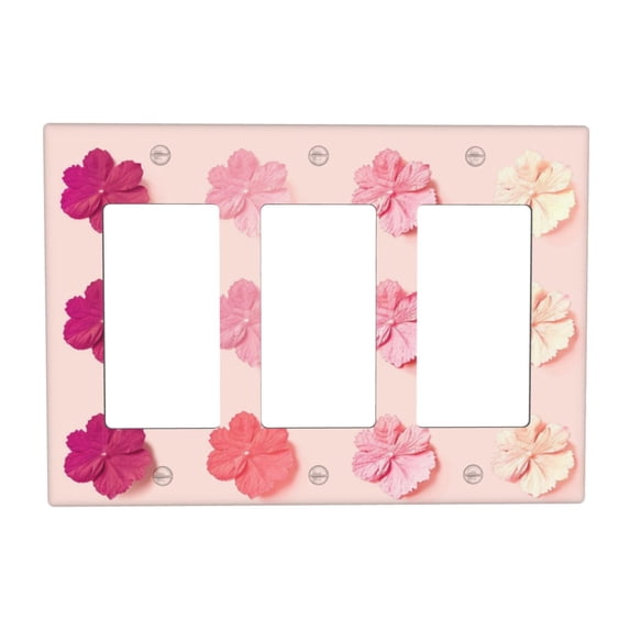 Pink Flowers Bloom Switch Cover Decorative Wall Plate 3-Gang Standard Size