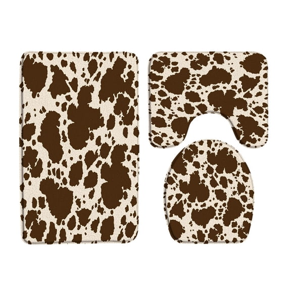 Pink Flowers Brown Leopard Bath Mats Set Natural Floral Creative Design Door Mat Bathroom Decor Non-Slip Carpet Toilet Cover Rug