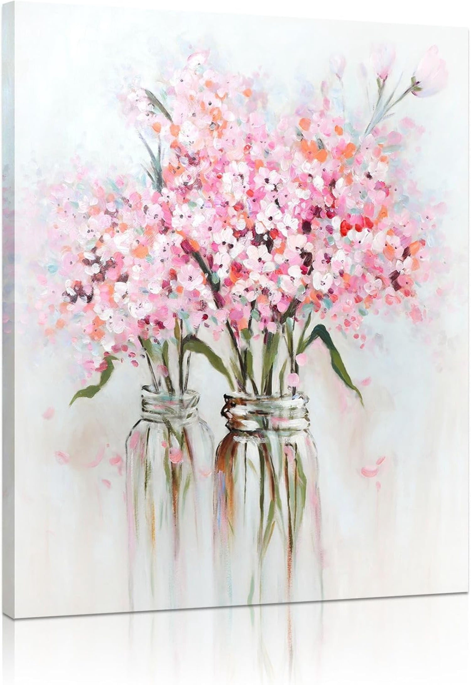 Pink Flowers Canvas Wall Art Abstract Bouquet in Vase Artwork Prints ...