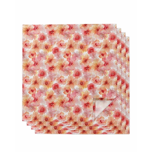 Pink Flowers Cloth Napkins Set of 4 Reusable Dinner Napkins, Pastoral Floral Leaves Botanical Rustic Cocktail Napkin Washable Table Napkins for Wedding/Holiday Party/Baby Shower 20"x20"