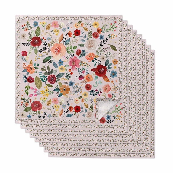 Pink Flowers Cloth Napkins, Spring Farmhouse Floral Leaves Vintage Washable and Reusable Dinner Napkins Set of 8, Table Napkin for Kitchen Party Birthday Wedding Hotel Housewarming 20"x20"