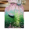 thumbnail image 1 of Pink Flowers Cotton Linen Table Runner for Dining Kitchen, Green Lake Spring Plants Small Boat Wedding Outdoor Party Tablerunners Decoration, Dresser Scarf Coffee Tablecloth Runners 13x70 Inches, 1 of 9