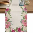thumbnail image 1 of Pink Flowers Cotton Linen Table Runner for Dining Kitchen, Spring Floral Farmhouse Botanical Rustic Wedding Outdoor Party Tablerunners, Dresser Scarf Coffee Tablecloth Runners 13x108 Inches, 1 of 9