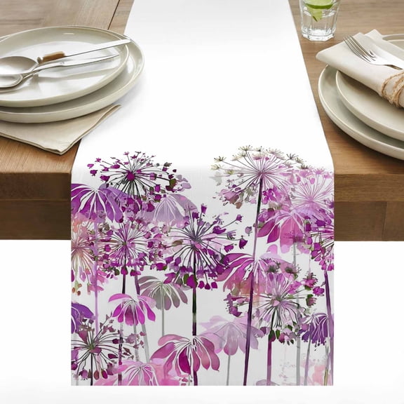 Pink Flowers Cotton Linen Table Runner Spring Watercolor Gradient Pink Dandelion Floral Plant Dining Table Runners for Home Decor Party Dining Room Restaurant Kitchen 13" x 36"