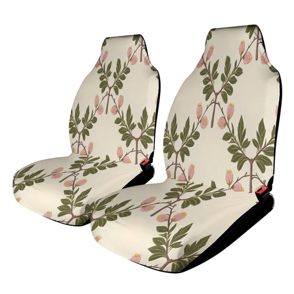 Pink Flowers Cream Background Pattern Car Seat Covers Front Seats Universal Fit for Cars SUV Truck Auto Interior Accessories