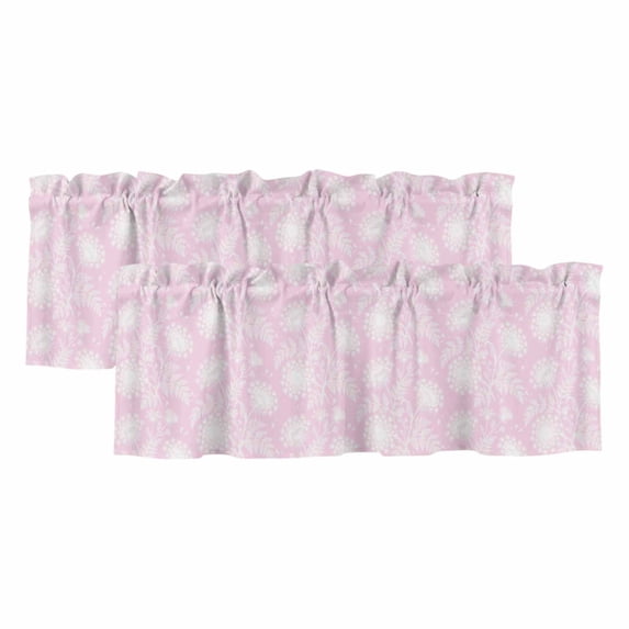 Pink Flowers Curtain Valances for Windows, Kitchen Valance Window Treatments Panel 2 Pack, Cute Floral Botanical Farmhouse Rod Pocket Short Curtains for Bathroom Bedroom 54 x 18 Inch