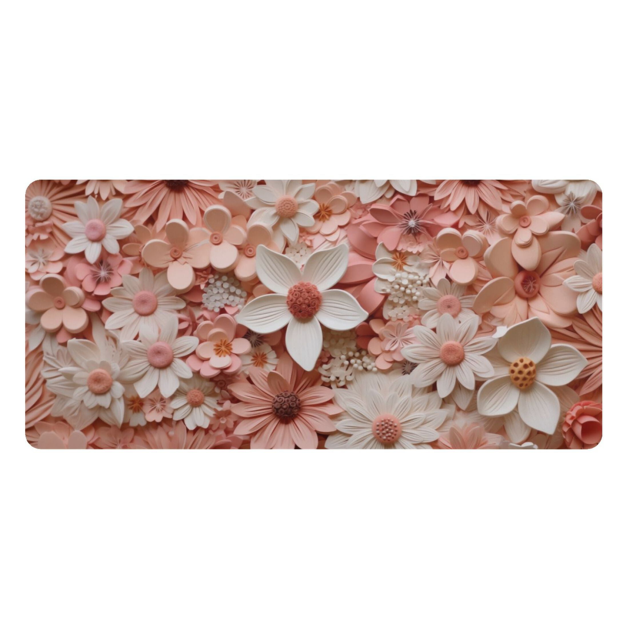 Pink Flowers Desk Mats Large Mouse Pad Long Keyboard Computer Rubber ...