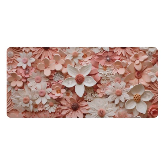 Pink Flowers Desk Mats Large Mouse Pad Long Keyboard Computer Rubber Base Non-Slip Mats Accessories Decor for Office Home 23.6"x47.2"