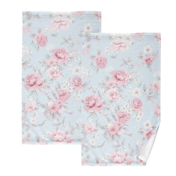 Pink Flowers Floral 2 PCs Cotton Hand Towels Absorbent Face Towel Soft Breathable Towel Set for Bathroom Kitchen Hotel Gym Decoration