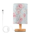 thumbnail image 1 of Pink Flowers Floral Bedside Table Lamp LED Warm Lights with USB Charging Port Retro Cylinder Desk Lamps, 1 of 7