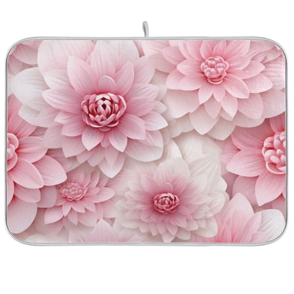 Pink Flowers Floral Dish Drying Mat Microfiber Kitchen Pad Large Counter Absorbent Dish Mats Drainer Rack 16"x18"