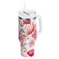 thumbnail image 1 of Pink Flowers Floral Print Tumbler with Handle and Straw Insulated Travel Mug Reusable Stainless Steel Water Bottle 40 oz, 1 of 7