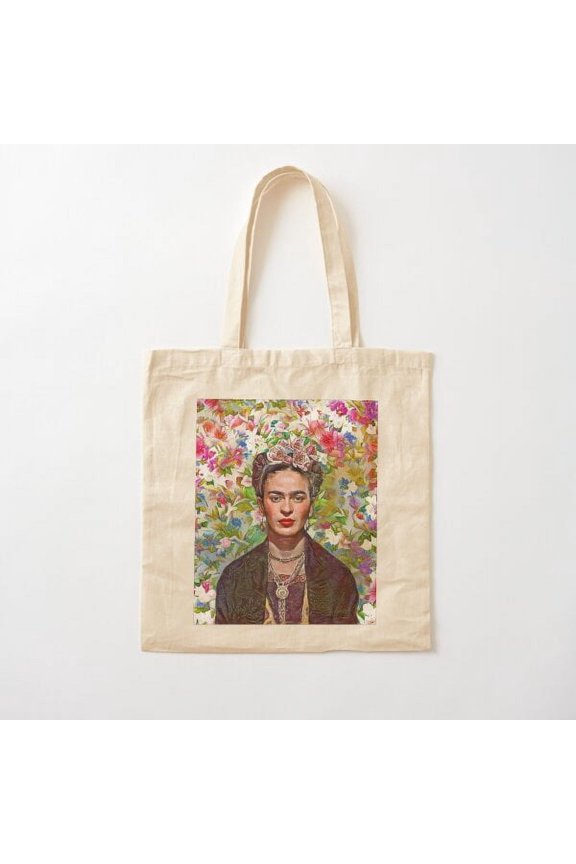 Pink Flowers Frida Style 002 Canvas Tote Bags, Reusable Shopping Bag