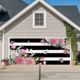 thumbnail image 1 of Pink Flowers Garage Door Cover Banner 7 x 8 FT,Spring Floral Butterflies Black White Striped Farmhouse Garage Door Curtains Backdrop with Grommets for Indoor Outdoor Wall Party Porch Yard Decor, 1 of 9