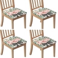 thumbnail image 1 of Pink Flowers with Gingham Bow Seat Covers for Dining Room Chairs Set Of 4,Stretch Printed Washable Chair Seat Cover with Elastic Ties and Button,Removable Waterproof Couch Cushion Covers, 1 of 6