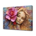 thumbnail image 1 of Pink Flowers Girl Face Painting Canvas Poster Bedroom Decor Sports Landscape Office Room Decor Gift,Frame-style,24x36inch(60x90cm), 1 of 8