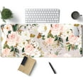 thumbnail image 1 of Pink Flowers Keyboard Pad PC Gaming Desk Mat Desk Mouse Pads Green Leaves Floral Mouse Pad Large, Computer XL Big Mousepad Deskpad Mat with Stitched Edge for Women Home Office Decor 31.5x11.8 in, 1 of 6