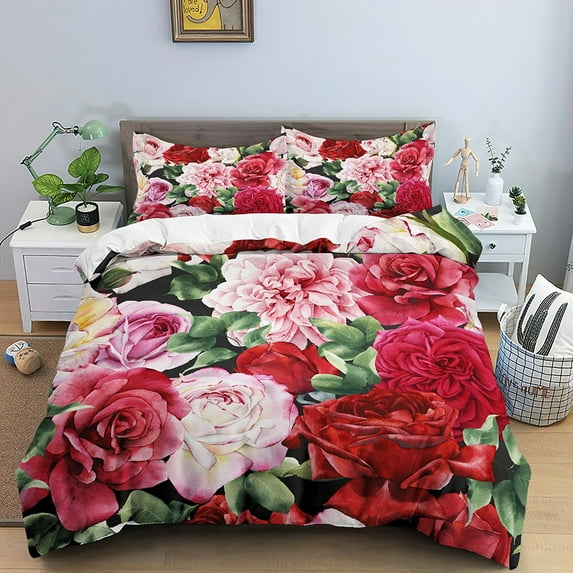 Pink Flowers King Bedding Set Luxury tic Floral Duvet Cover Women Girl Quilt Cover 2/3pcs Polyester Comforter Cover