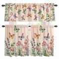 thumbnail image 1 of Pink Flowers Kitchen Curtains Sets for Windows 36 Inch Length, Spring Floral Butterfly Elegant Pastoral Botanical Rod Pocket Window Treatments Tier Curtains and Valances Set for Bedroom/Bathroom, 1 of 8