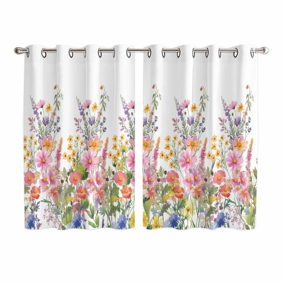 Pink Flowers Kitchen Curtains Window Panels, Spring Floral Daisy Farmhouse Pastoral Botanical Insulated Window Treatment Curtain, Grommet Curtains for Bedroom/Living Room/Bathroom, 2 Piece 52"Wx63"L