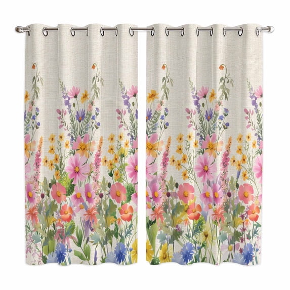 Pink Flowers Kitchen Curtains Window Panels, Spring Floral Daisy Vintage Pastoral Botanical Insulated Window Treatment Curtain, Grommet Curtains for Bedroom/Living Room/Bathroom, 2 Piece 42"Wx63"L