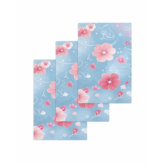 Pink Flowers Kitchen Dish Towels for Drying Dishes Set of 3, Watercolor Spring Botanical Floral Farmhouse Waffle Weave Microfiber Terry Hand Tea Bathroom Towels Quick Dry & Absorbent Towel 15.7x23.6