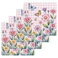 thumbnail image 1 of Pink Flowers Kitchen Dish Towels for Drying Dishes Set of 4, Spring Floral Butterfly Leaves Plants Rustic Plaid Waffle Weave Microfiber Hand Tea Bathroom Towels Quick Dry & Absorbent Towel 12x12, 1 of 7