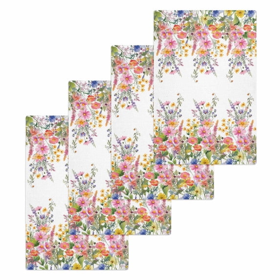 Pink Flowers Kitchen Dish Towels for Drying Dishes Set of 4, Spring Floral Daisy Farmhouse Pastoral Botanical Waffle Weave Microfiber Hand Tea Bathroom Towels Quick Dry & Absorbent Towel 15.7x23.6