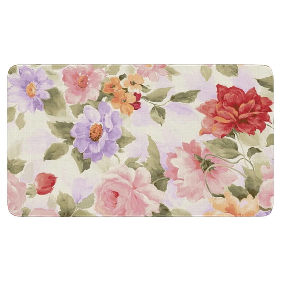 Pink Flowers Linen No Slip Floor Mat, Entryway Doormat Durable Low-Profile Mat Home Decor, Rug Washable Kitchen Bathroom Laundry Bedroom Living Room Door Mats 30x17in