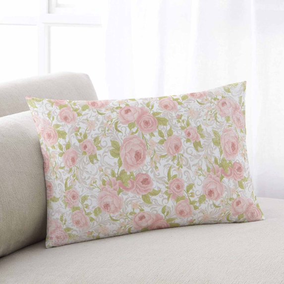 Pink Flowers Lumar Pillow Covers,Country Botanical Floral Leaves Romantic Soft Breathable Throw Pillow Cases with Invisible Zipper,Decorative Pillowcase Pillows Protectors for Sofa Bed Chair 16"x24"