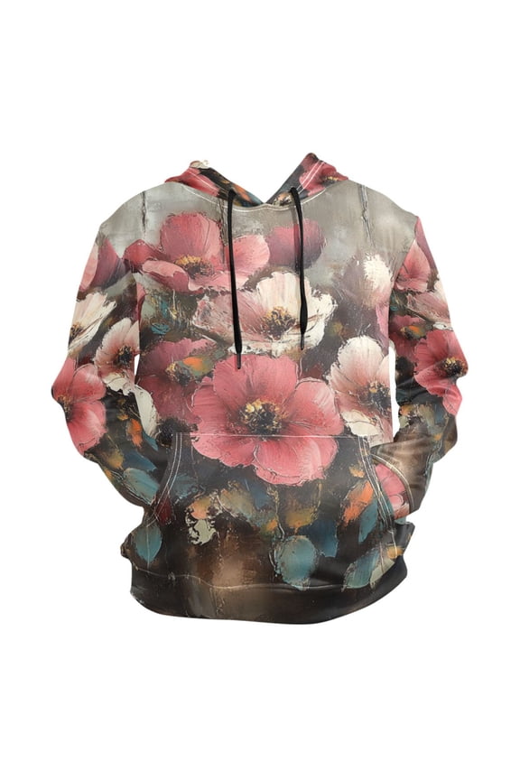 Pink Flowers Oil Painting Men’s Hoodies Sweatshirt Fleece Jackets Long Sleeve Sweatshirts