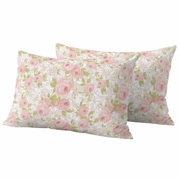 Pink Flowers Outdoor Pillow Covers, Waterproof Decorative Throw Pillowcases Set of 2, Country Botanical Floral Leaves Romantic Couch Cushion Cases with Zipper for Outside Patio Garden Sofa 20"x12"